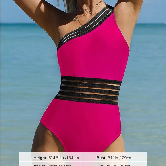 Cupshe - Pink and Black Asymmetrical One-Piece Swimsuit - Picture 2 of 5